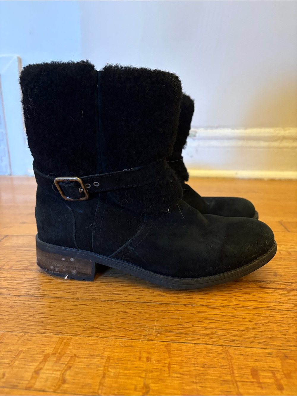 UGG Black Suede Sherpa Cuff Ankle Boots